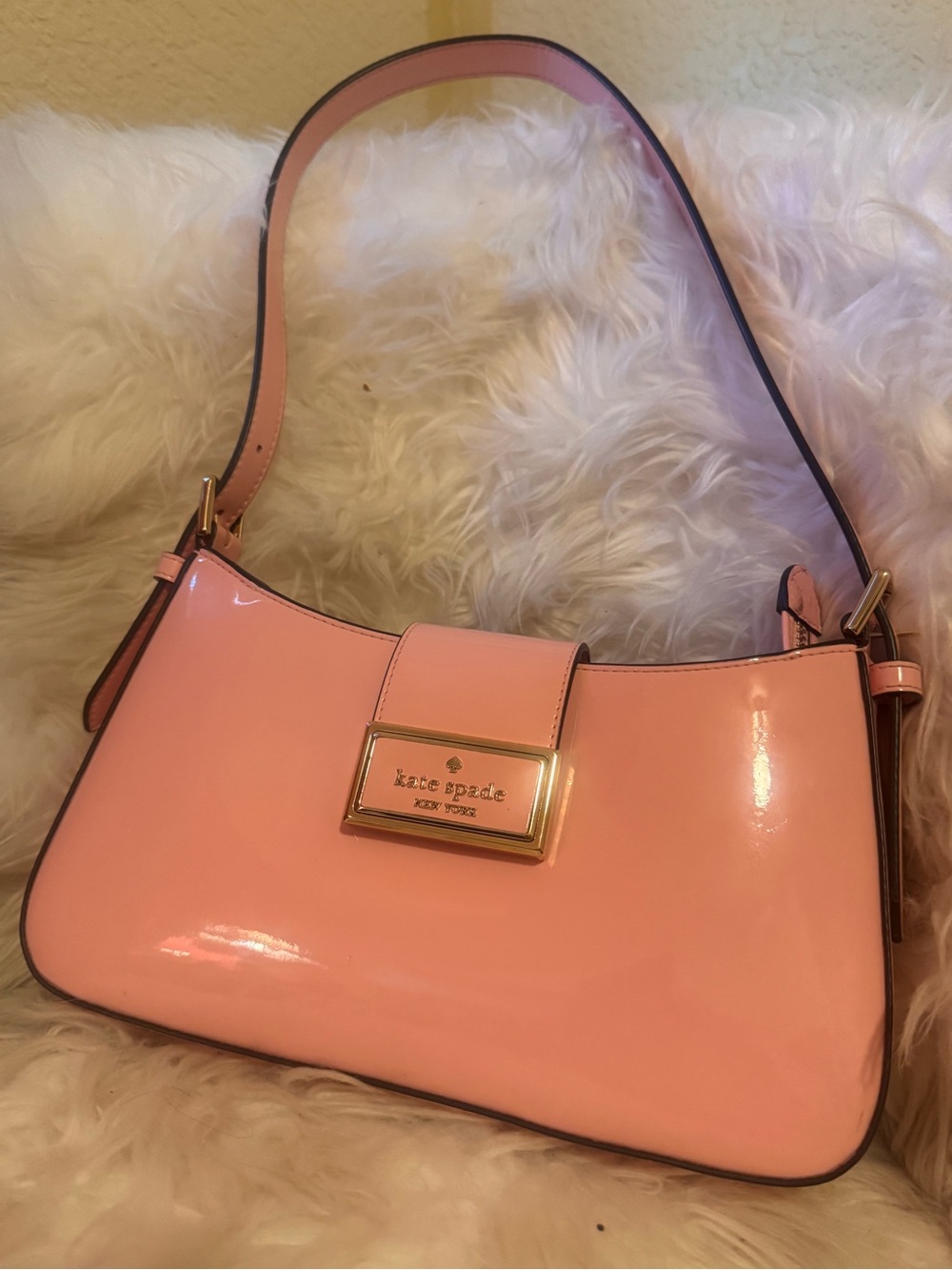 kate spade Pink Patent Leather Shoulder Bag with Gold Plaque